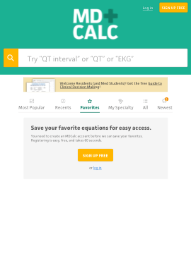 MDCalc favorite calcs UI on tablet