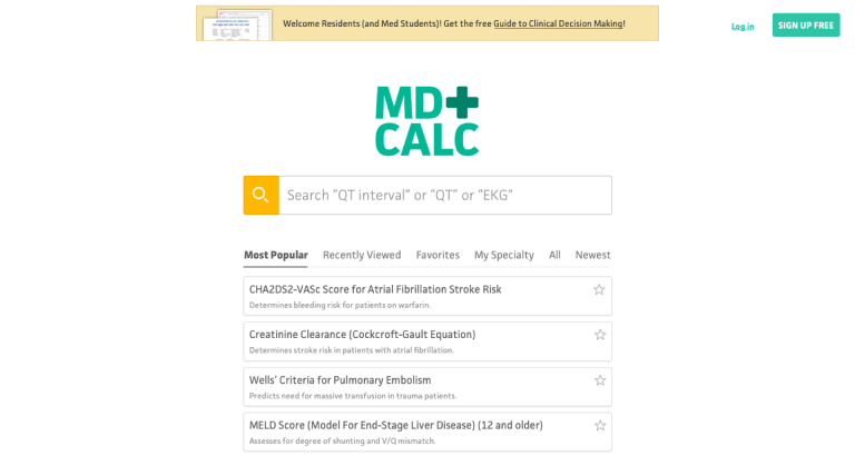 MDCalc homepage UI, iteration version 2